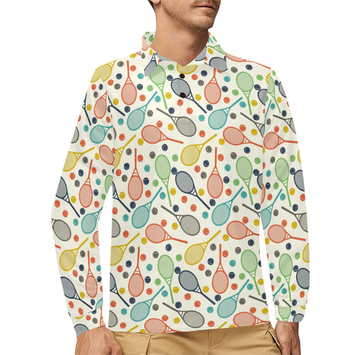 Tennis Pattern Print Design 03 Men's Long Sleeve Polo Shirt