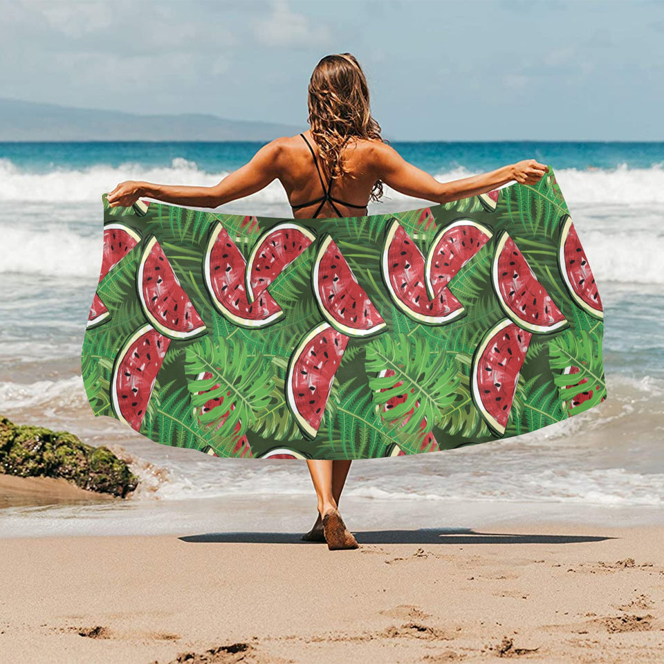 Watermelons tropical palm leaves pattern backgroun Beach Towel