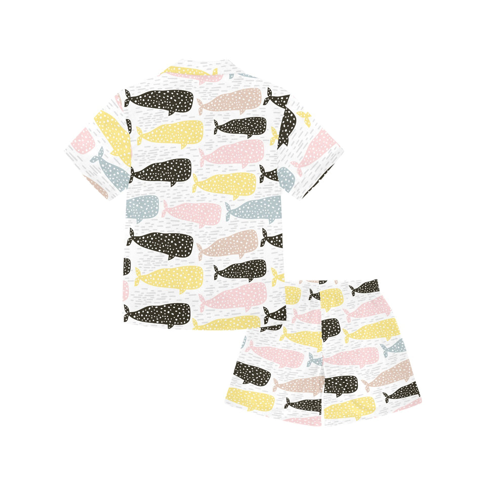 Whale dot pattern Kids' Boys' Girls' V-Neck Short Pajama Set