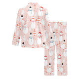 Cute snowman christmas tree snowpink background Men's Long Pajama Set
