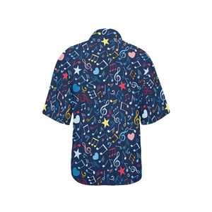 Music Notes Pattern Print Design 03 Women's All Over Print Hawaiian Shirt