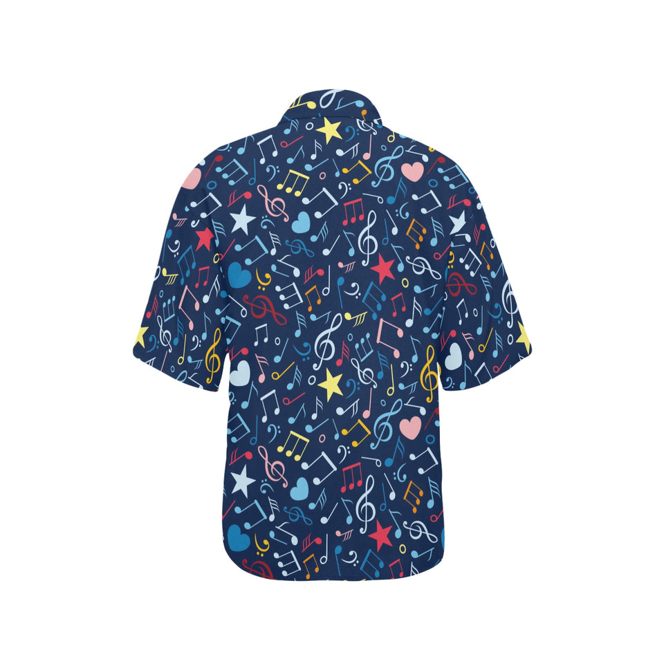 Music Notes Pattern Print Design 03 Women's All Over Print Hawaiian Shirt