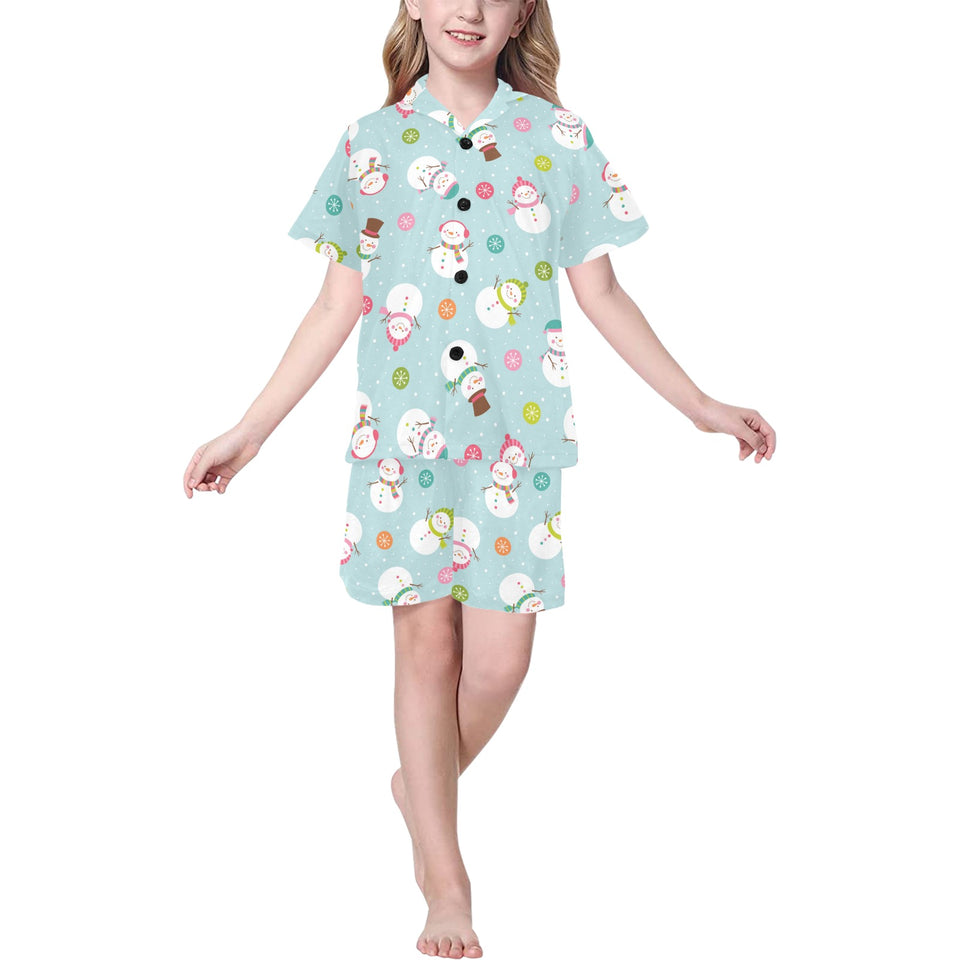 Cute snowman snowflake pattern Kids' Boys' Girls' V-Neck Short Pajama Set