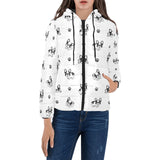 Cute french bulldog paw pattern Women's Padded Hooded Jacket