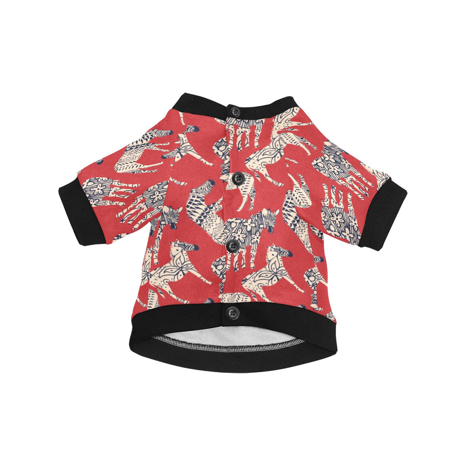 Zebra abstract red background All Over Print Pet Dog Round Neck Fuzzy Shirt