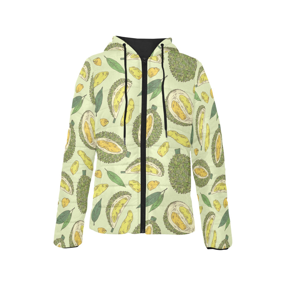 Durian leaves pattern background Women's Padded Hooded Jacket