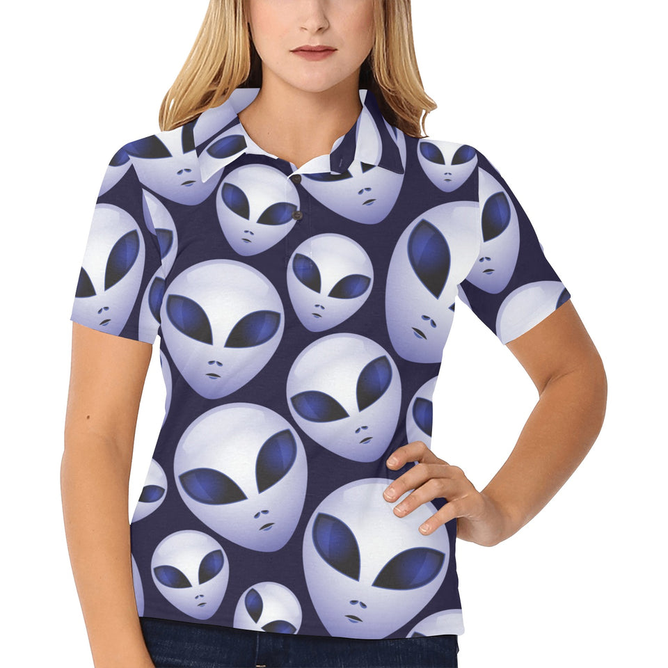 Alien Pattern Print Design 01 Women's All Over Print Polo Shirt