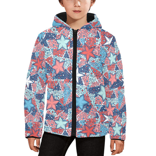 Hand drawn colorful starfish Kids' Boys' Girls' Padded Hooded Jacket