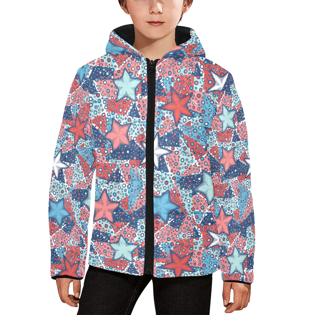Hand drawn colorful starfish Kids' Boys' Girls' Padded Hooded Jacket