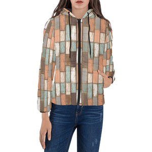 Wood Printed Pattern Print Design 02 Women's Padded Hooded Jacket
