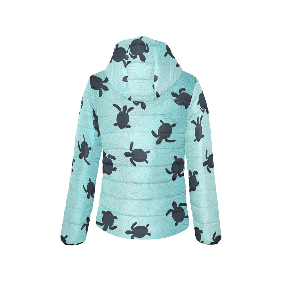 Sea turtle with blue ocean backgroud Women's Padded Hooded Jacket