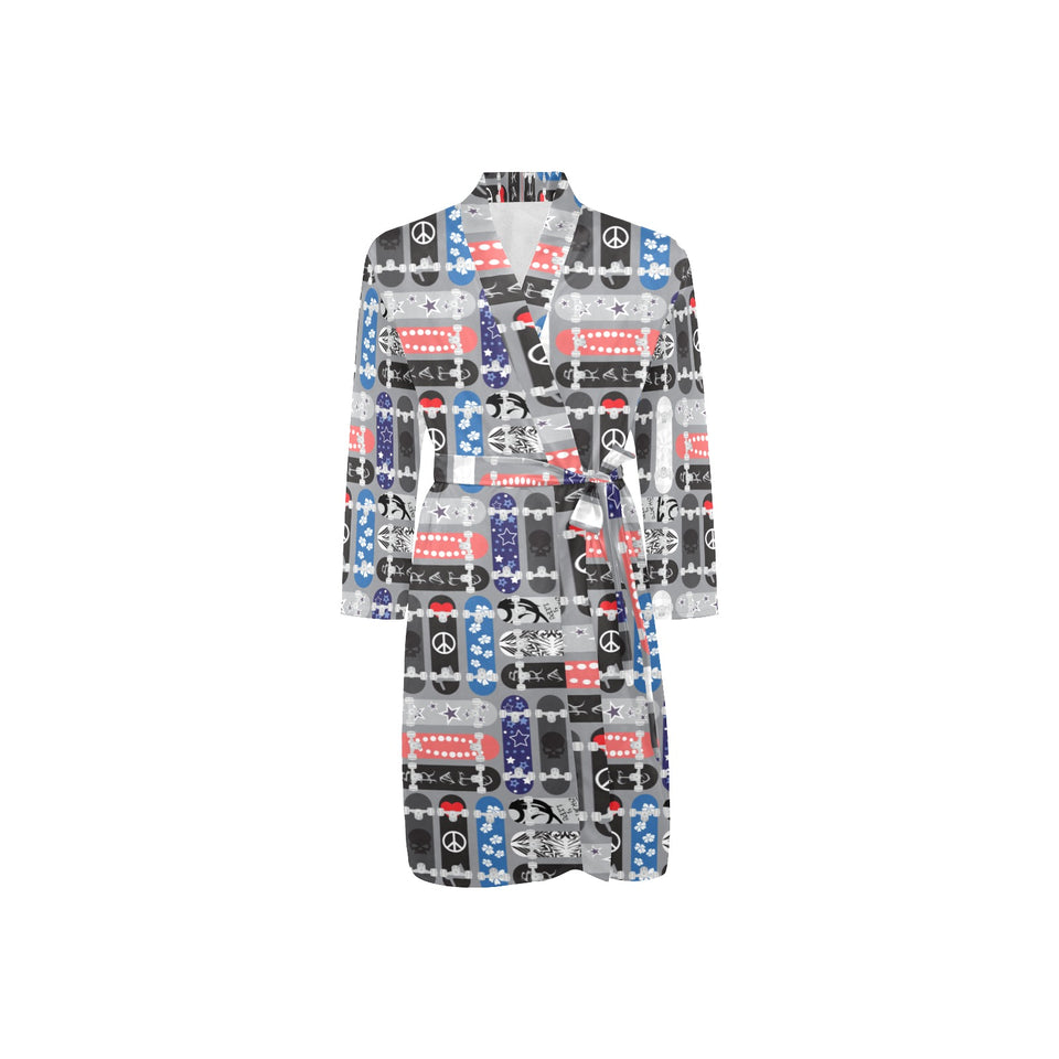 Skate Board Pattern Print Design 04 Men's Long Sleeve Belted Night Robe