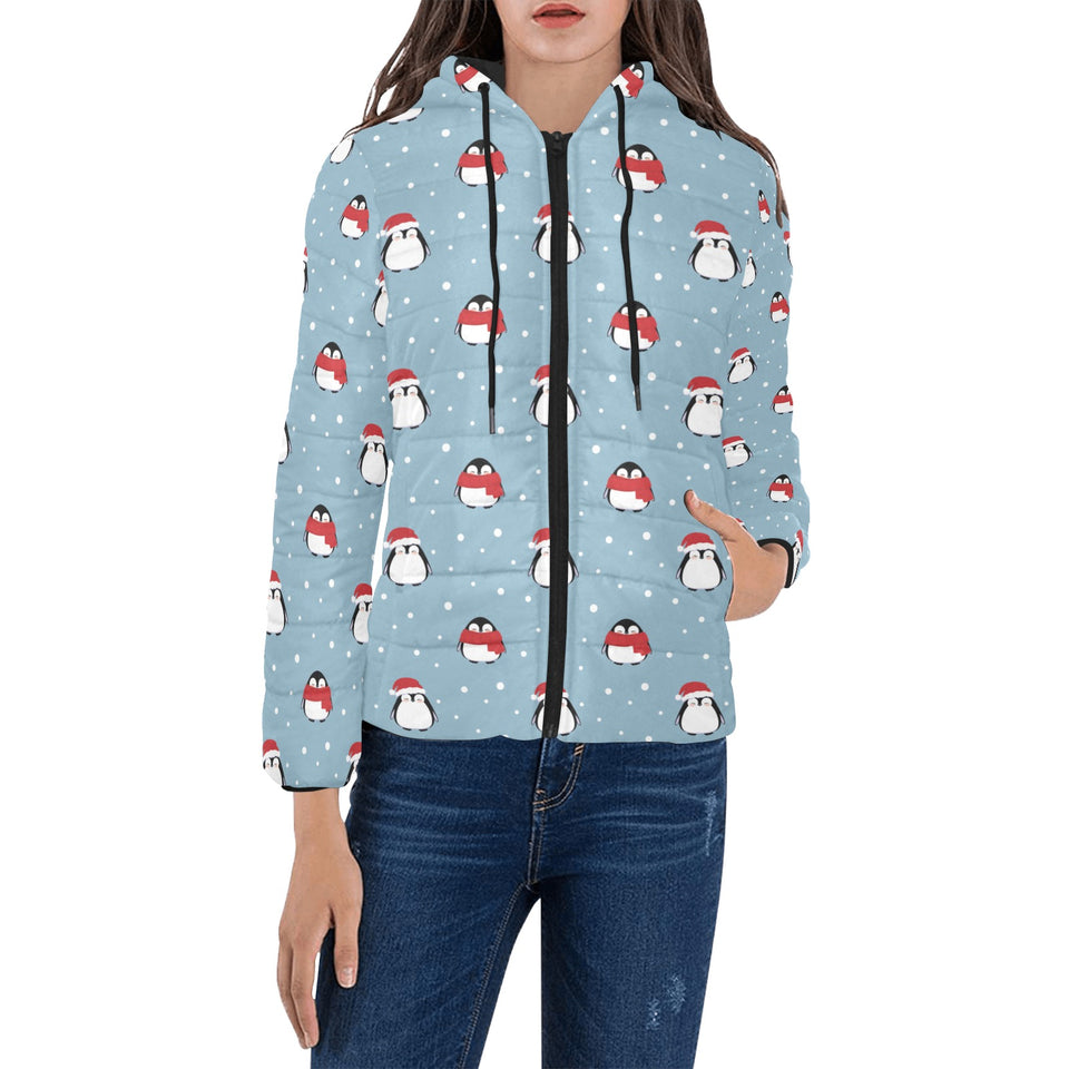 Cute penguin christmas snow pattern Women's Padded Hooded Jacket
