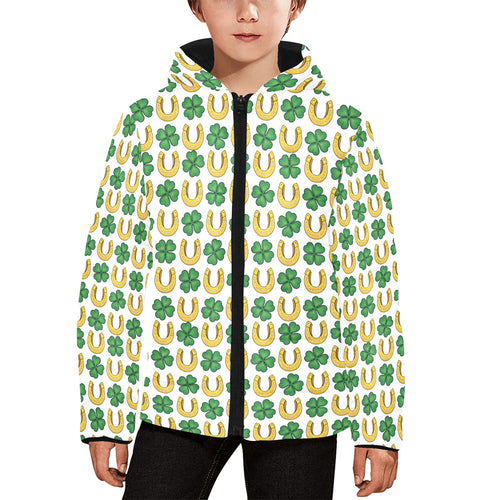 Horseshoes Pattern Print Design 04 Kids' Boys' Girls' Padded Hooded Jacket