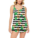 Horseshoes Pattern Print Design 01 Chest Sexy Pleated Two Piece Swim Dress