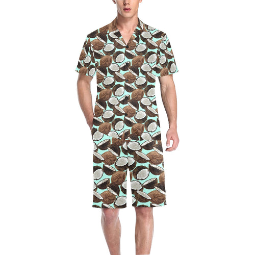 Coconut Pattern Print Design 03 Men's V-Neck Short Pajama Set