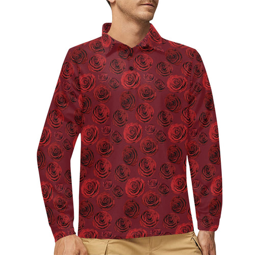 Rose Pattern Print Design 03 Men's Long Sleeve Polo Shirt