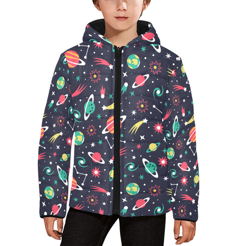 colorful space pattern planet star Kids' Boys' Girls' Padded Hooded Jacket