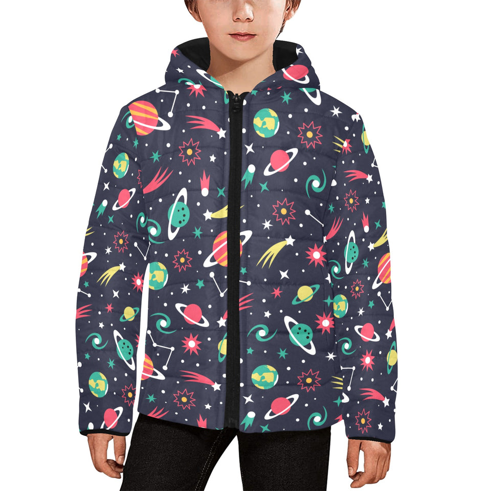 colorful space pattern planet star Kids' Boys' Girls' Padded Hooded Jacket