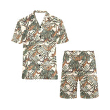 Monkey tropical leaves background Men's V-Neck Short Pajama Set