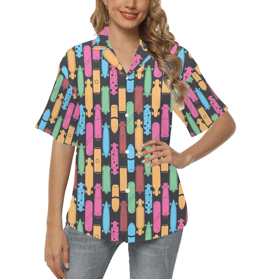 Skate Board Pattern Print Design 02 Women's All Over Print Hawaiian Shirt