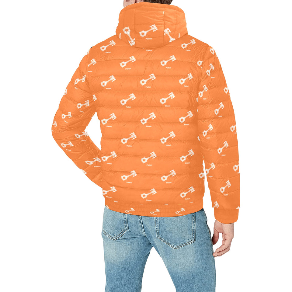 Engine Piston Orange Background Pattern Design 05 Men's Padded Hooded Jacket