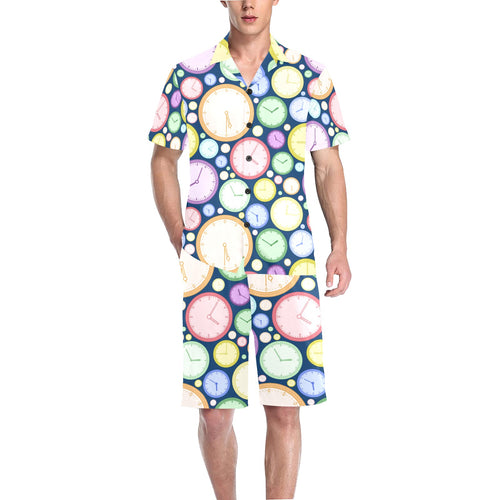 Colorful clock background Men's V-Neck Short Pajama Set