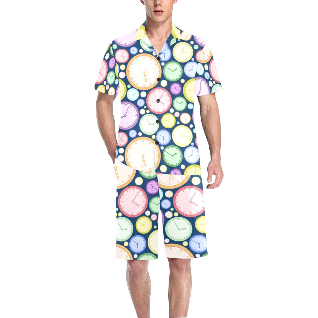 Colorful clock background Men's V-Neck Short Pajama Set