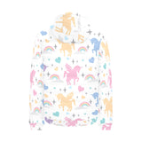 colorful unicorn rainbow heart pattern Men's Padded Hooded Jacket