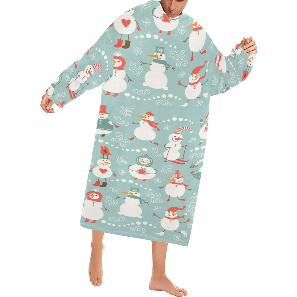 Cute snowman pattern Blanket Robe with Sleeves