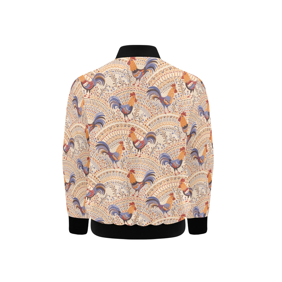 Cute rooster chicken cock floral ornament backgrou Kids' Boys' Girls' Bomber Jacket