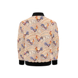 Cute rooster chicken cock floral ornament backgrou Kids' Boys' Girls' Bomber Jacket