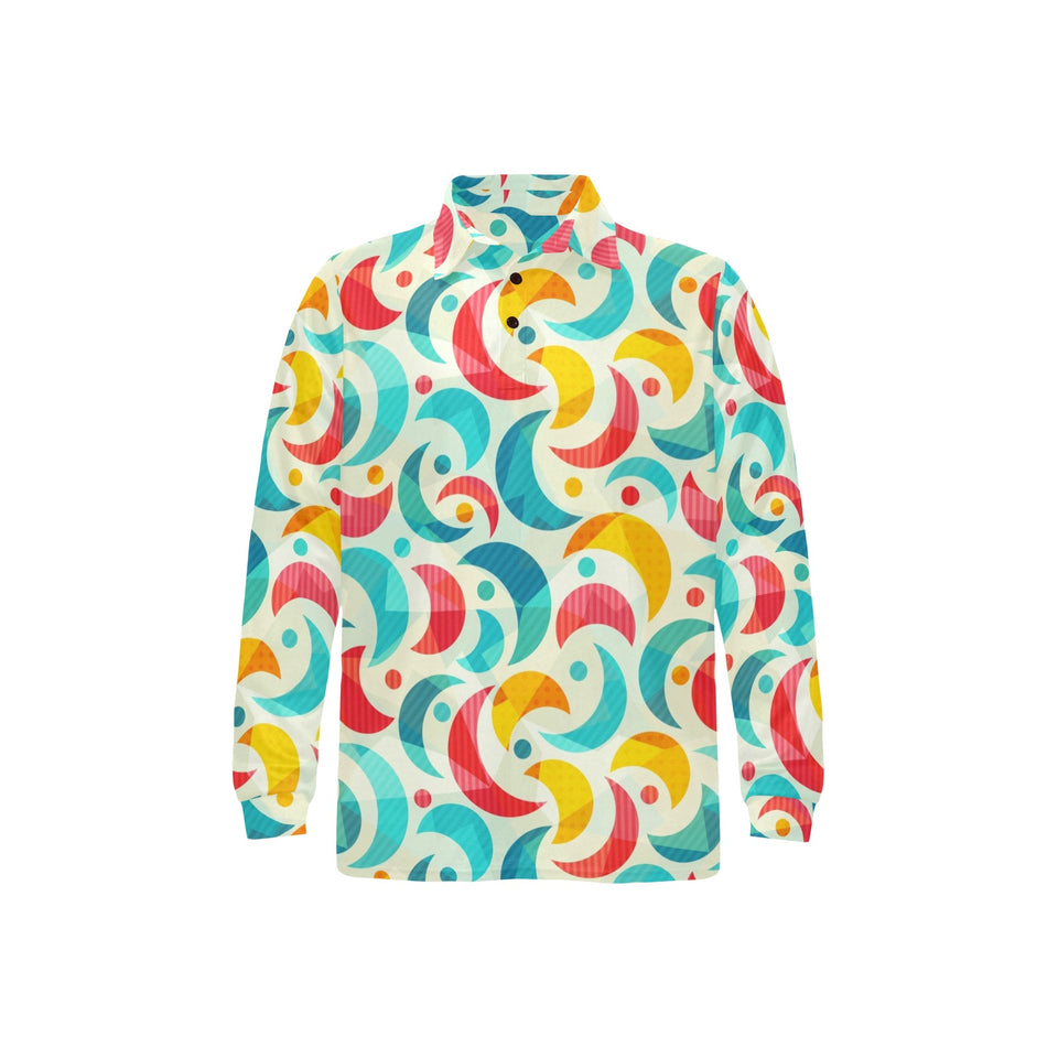 Colorful moon pattern Men's Long Sleeve Polo Shirt