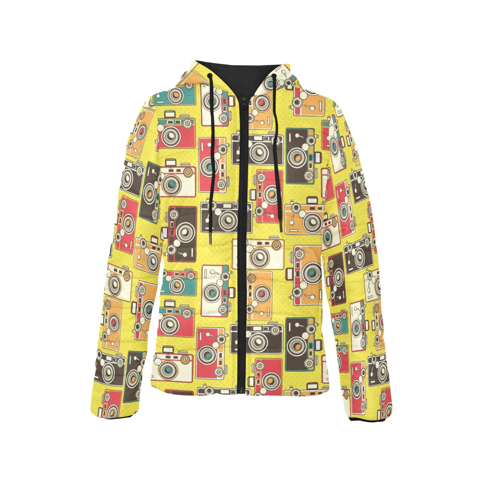 Camera Pattern Print Design 02 Women's Padded Hooded Jacket