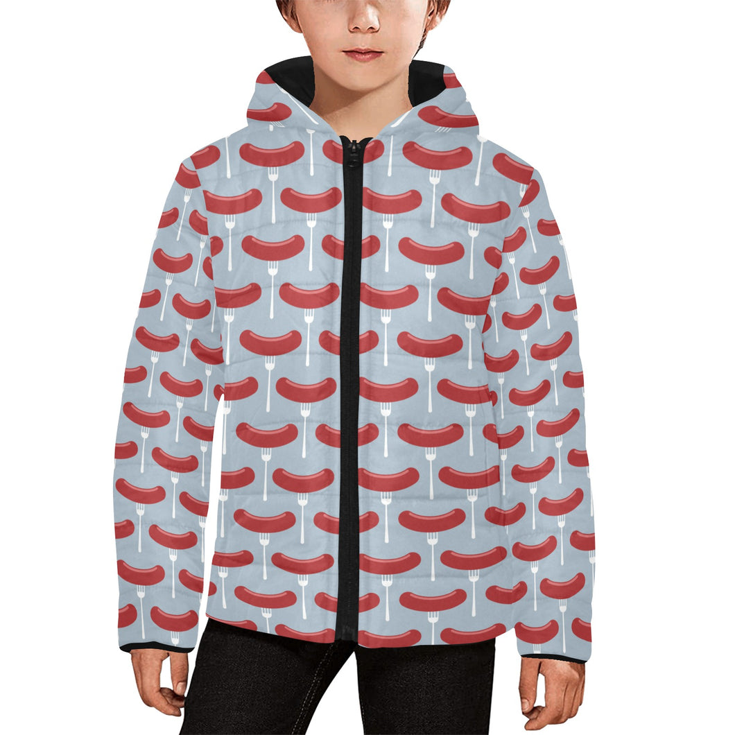 Sausage Pattern Print Design 02 Kids' Boys' Girls' Padded Hooded Jacket