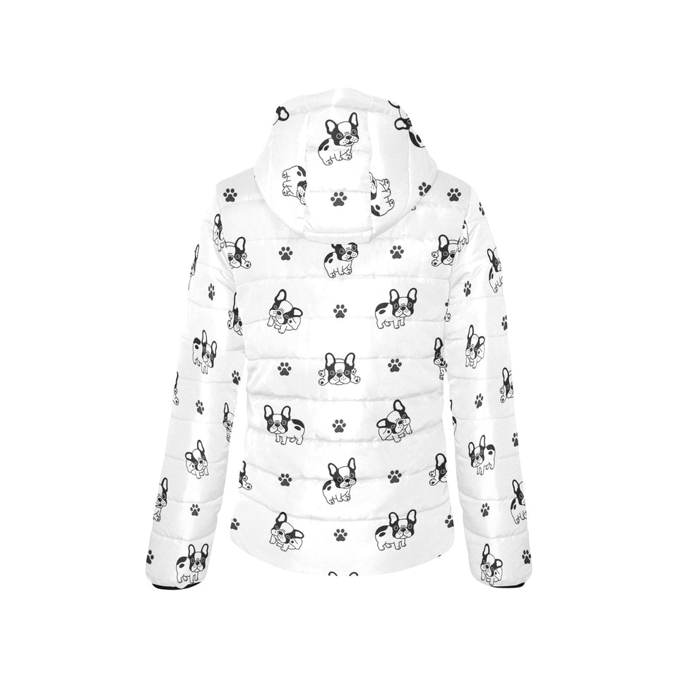Cute french bulldog paw pattern Women's Padded Hooded Jacket