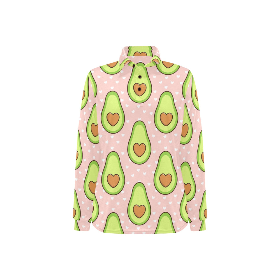 Avocado heart pink background Women's Long Sleeve Polo Shirt