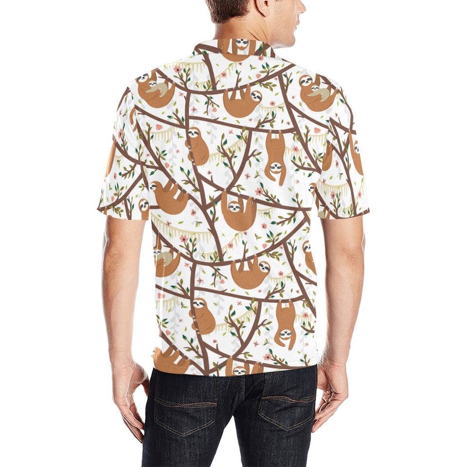 Sloths hanging on the tree pattern Men's All Over Print Polo Shirt