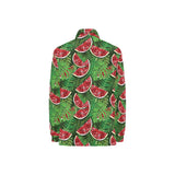 Watermelons tropical palm leaves pattern backgroun Women's Long Sleeve Polo Shirt