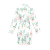 Pastel color cactus pattern Women's Long Sleeve Belted Night Robe