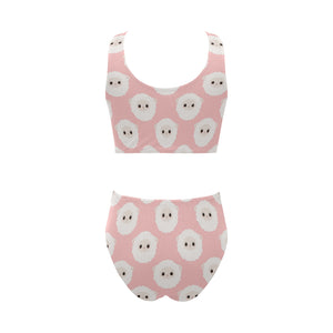 Cute sheep pattern Chest Bowknot High Waisted Bikini Swimsuit