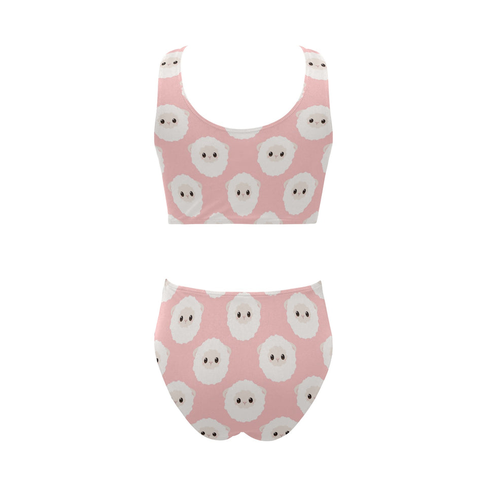 Cute sheep pattern Chest Bowknot High Waisted Bikini Swimsuit