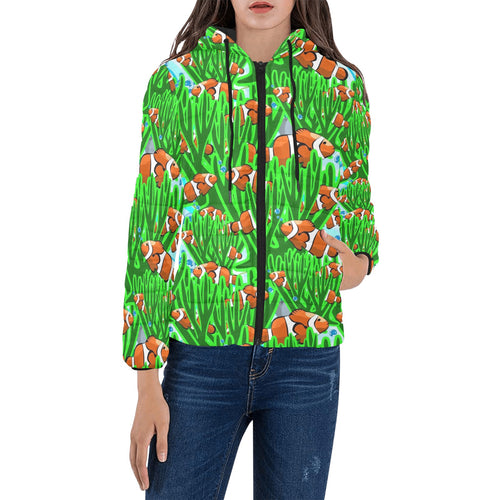 Clown Fish Pattern Print Design 01 Women's Padded Hooded Jacket