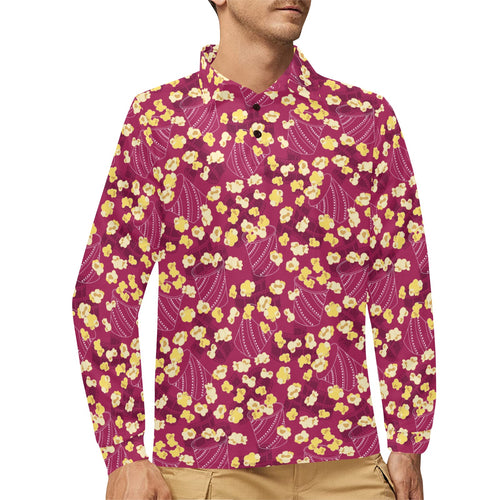 Popcorn Pattern Print Design 02 Men's Long Sleeve Polo Shirt