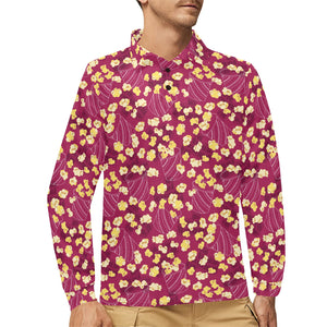 Popcorn Pattern Print Design 02 Men's Long Sleeve Polo Shirt