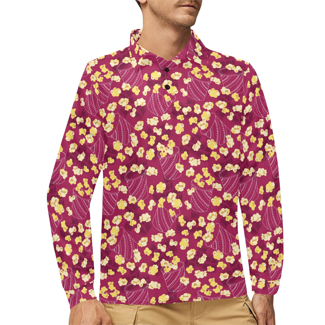 Popcorn Pattern Print Design 02 Men's Long Sleeve Polo Shirt