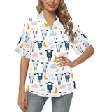 Cute sleeping sheep moon cloud pattern Women's All Over Print Hawaiian Shirt