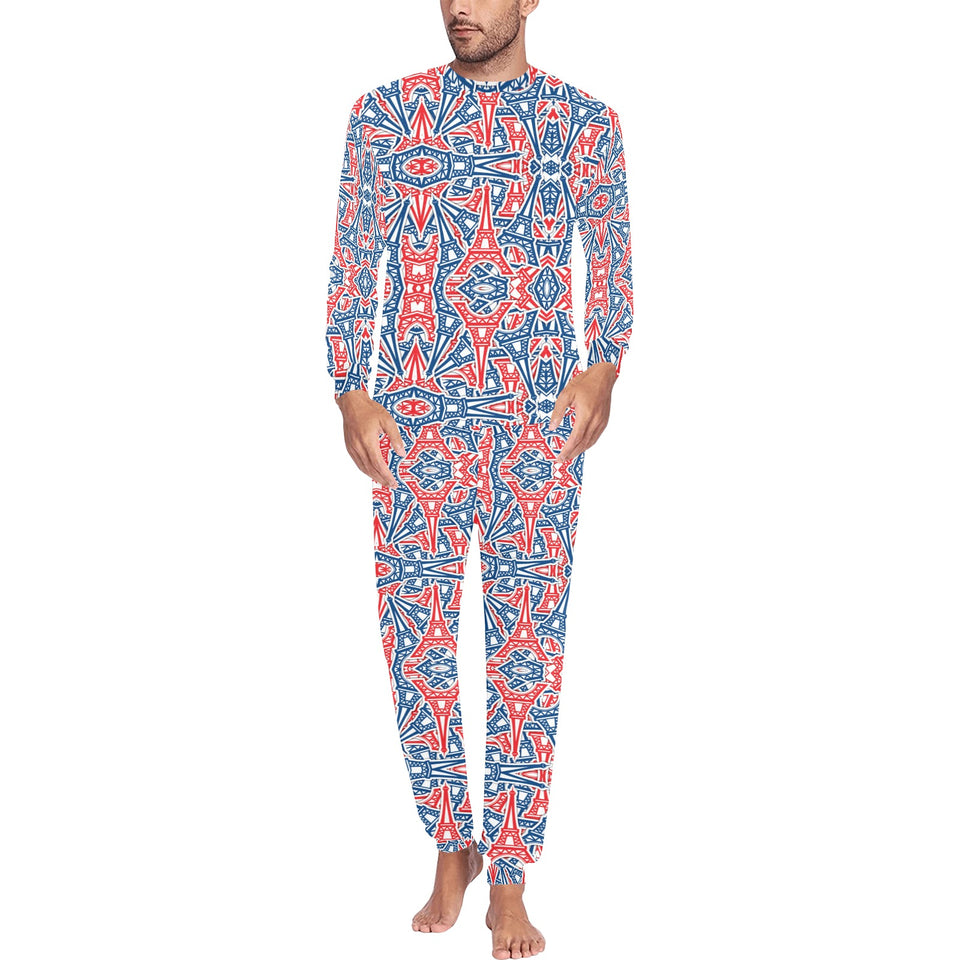 Blue Red Eiffel Tower Pattern Print Design 02 Men's All Over Print Pajama
