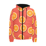 Oranges pattern red background Men's Padded Hooded Jacket