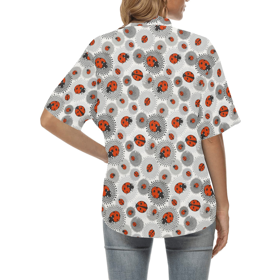 Ladybug Pattern Print Design 05 Women's All Over Print Hawaiian Shirt